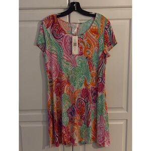 Ivy Lane Paisley Dress Women's PXL Short Sleeve Multicolor‎ Made in USA